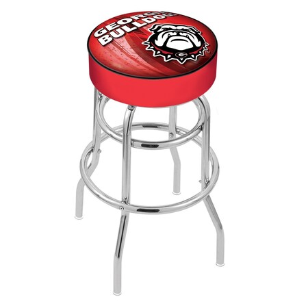 Holland Bar Stool Co 30" Georgia "Bulldog" Cushion Seat, 2-Ring Chrome Swivel Bar Stool L7C130GA-Dog-D2